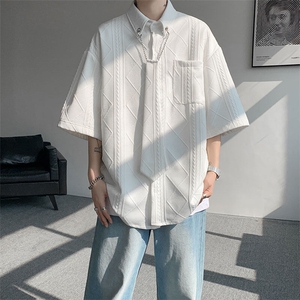 现货CS1126-特P38小众肌理感设计感大码衬衫男（含领带可拆卸）,王后衬衫怎么搭配图片