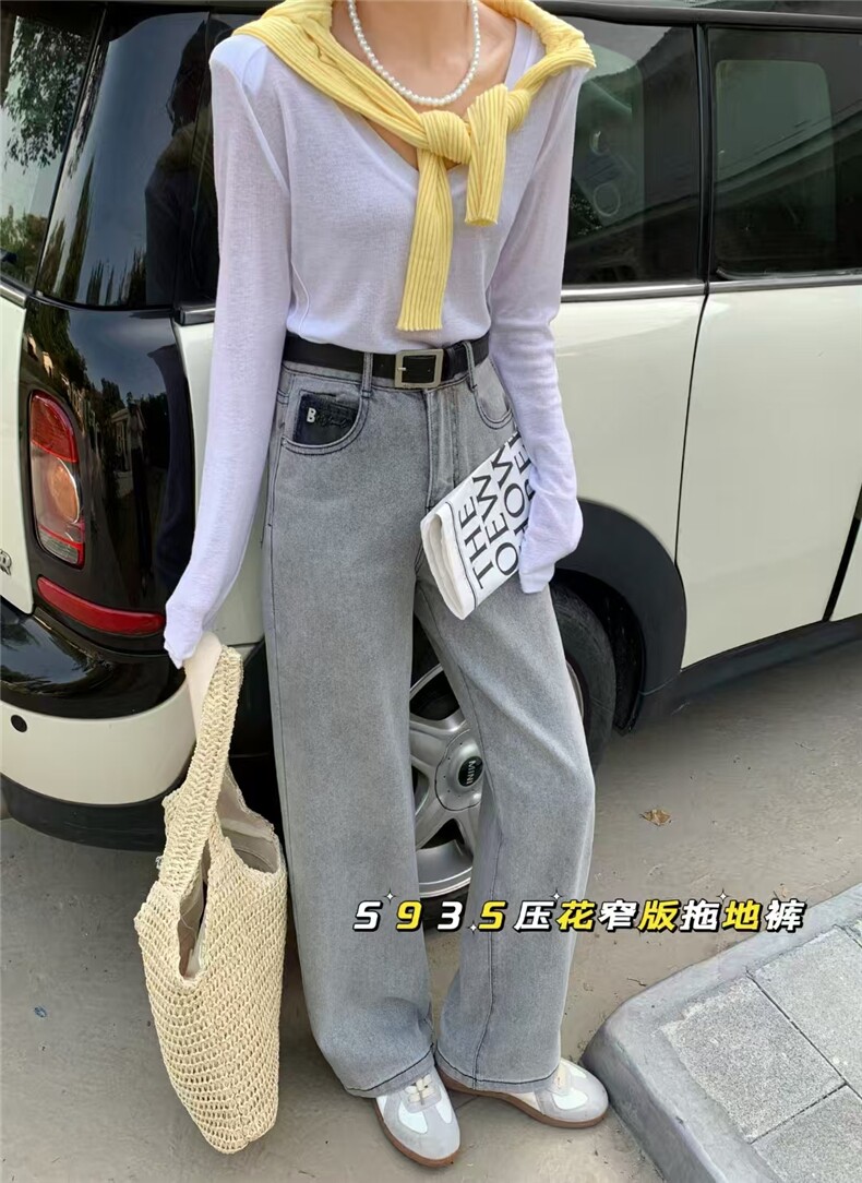 春秋款日常阔腿牛仔裤时尚简约日常女,女装牛仔裤,宸诺服饰