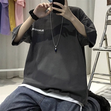 T06常年男士休闲字母印花T恤衫外套圆领半袖五分袖TEE男女中性，男装T恤，星座115A-3