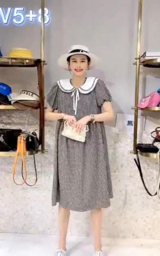 DG887夏季新款韩版甜美风双层娃娃领系带气质淑女连衣裙图片