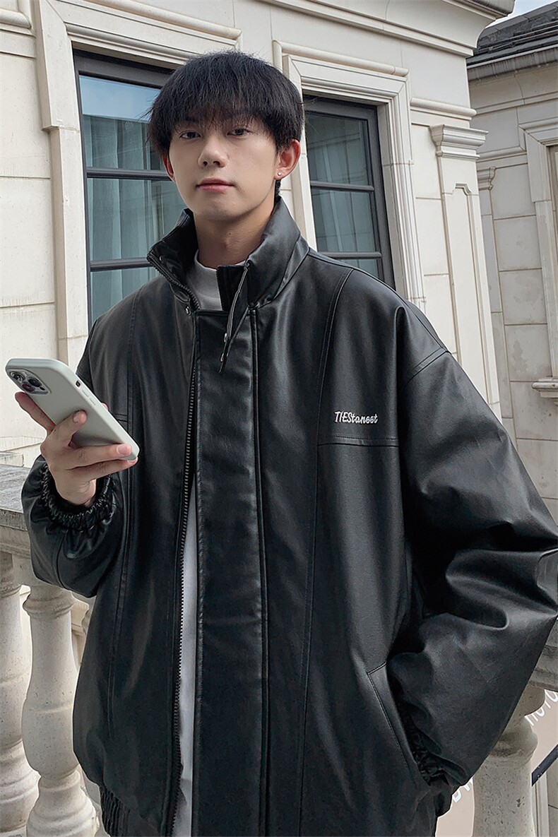 港风2025冬装宽松加厚pu皮棉衣外套潮男女大码冬季棉服S277-P128,男装皮衣,电商A233-1