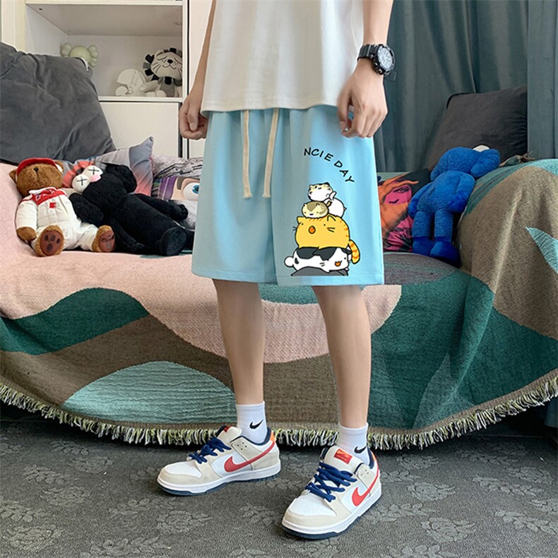 HD74090-P22华夫格短裤男大码宽松五分裤男直筒中裤,男装休闲裤,电商A040