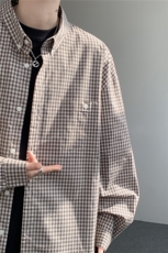 8XL-Mmiu系穿搭复古蓝格子衬衫男宽松纯棉长袖衬衣男CS540-P45，男装衬衫，电商D206-1