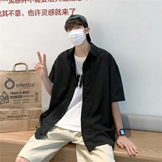 2025夏装黑色痞帅短袖燕尾衬衫男宽松冰丝衬衣C303P30，男装衬衫，电商C323