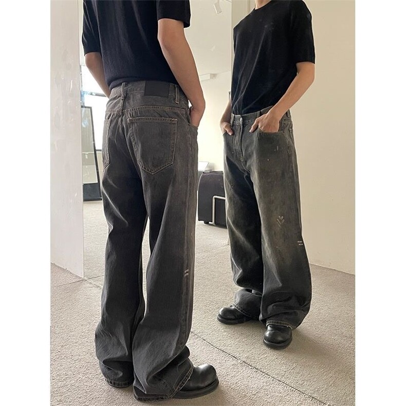 美式做旧泼墨牛仔裤男女百搭简约直筒微喇显瘦长裤潮NZB105,男装牛仔裤,星座516A