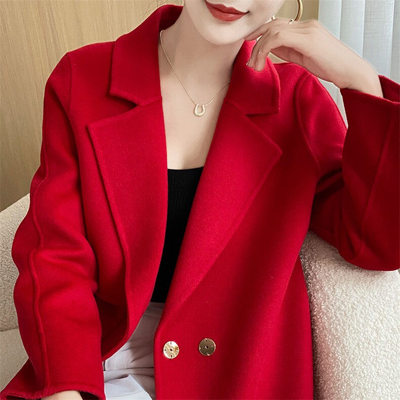 双排扣宽松加厚双面羊绒大衣女中长款高端羊毛新款毛呢外套,女装双面呢大衣,召鑫羊绒双面呢