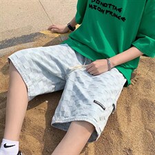 阔腿牛仔短裤男夏季薄款2023新款复古百搭工装五分裤N472P38