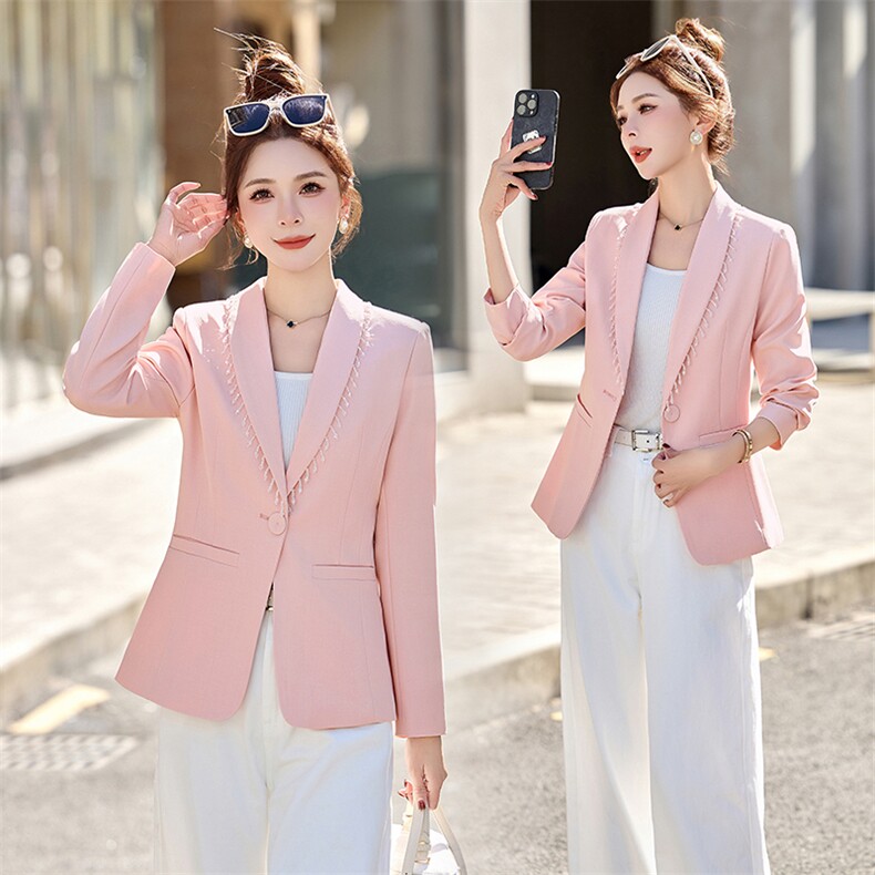 高级感粉色职业西装外套女2025春秋新款修身显瘦通勤气质西服上衣，女装短外套，涵亦佰惠