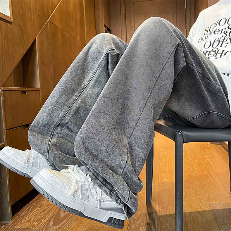 vintage美式高街牛仔裤男vibe水洗做旧微喇KZ010P58加绒68控78，男装牛仔裤，电商B312