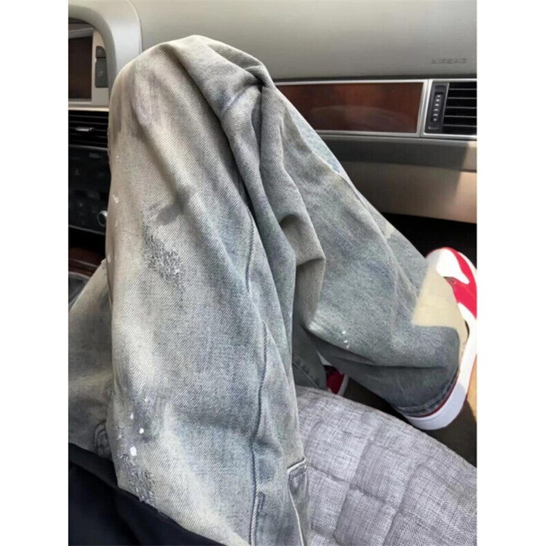 KN7025HH-特P42美式高街vibe水洗脏染泼墨牛仔裤男女款,男装牛仔裤,星座1007（原301D）