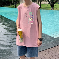 ！港风2023夏季无袖背心男加肥加大码宽松短袖T恤男BX268-P20，男装背心/马甲，电商B371