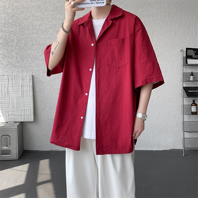 8XL-M亚麻短袖衬衫男夏薄款宽松休闲百搭大码半袖衬衣DC28002P50图片
