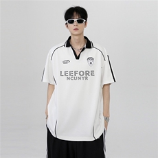 条纹翻领创意印花百搭美式学生街头休闲百搭短袖POLO衫T900-P38，男装Polo衫，电商C307