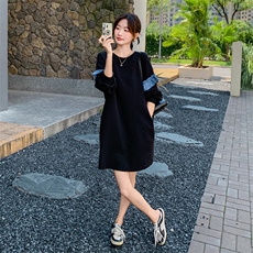木耳边拼接长袖连衣裙女2024秋季新款设计感小众宽松显瘦卫衣裙潮，女装连衣裙，2C205