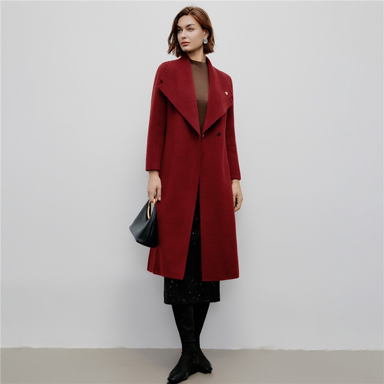 手工缝制100%澳洲羊毛双面大衣女长款过膝毛呢外套2025新款秋冬，女装毛呢外套，阿舍尔精品