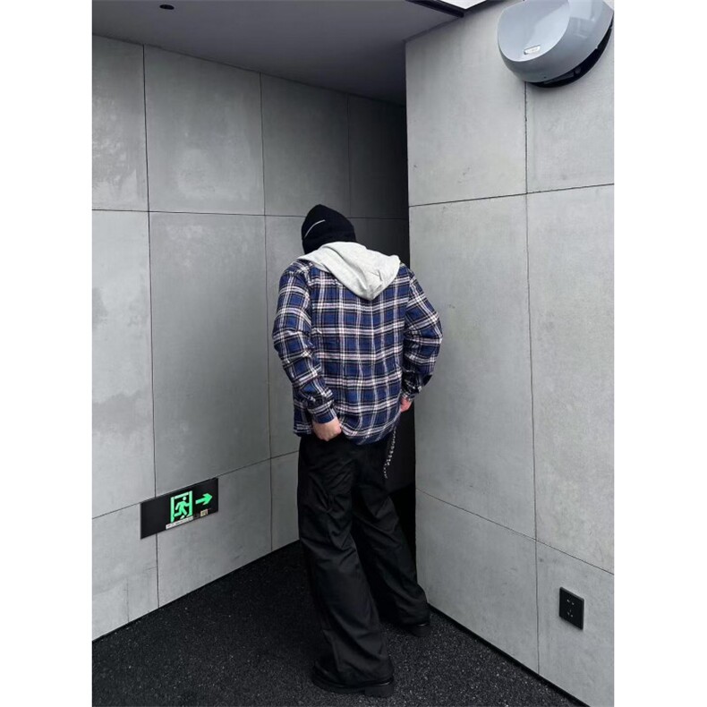 【有货】假两件美式复古连帽长袖衬衫外套男女同款8159HH-特P50,男装衬衫,星座1007（原301D）