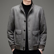 男士休闲鹿皮绒夹克中年立领秋装新款外套男上衣MNSA21273-P265图片
