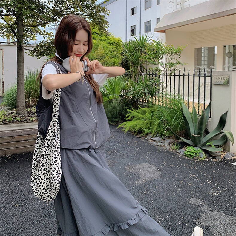 2025新款夏日松弛感韩版工装马甲半身裙,女装套装/套裙,1D066-1