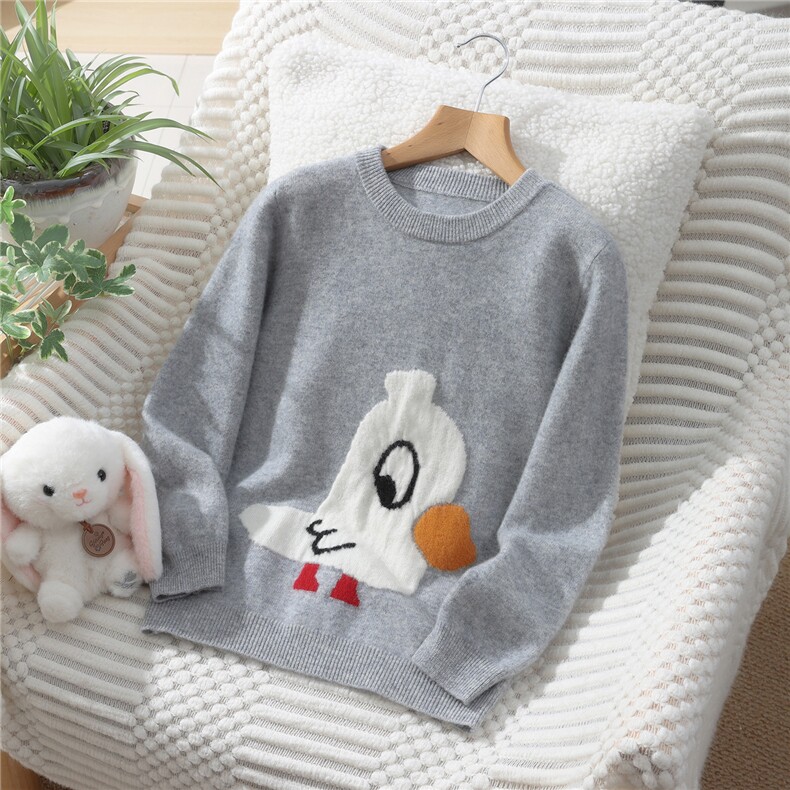 新款百搭单股肩扣小鸟印花，童装儿童羊毛衫，蒙王妃