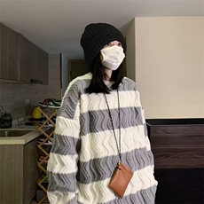 条纹毛衣女秋装宽松慵懒风日系复古小众设计感针织衫外套，男装针织衫/毛衣，星座506A