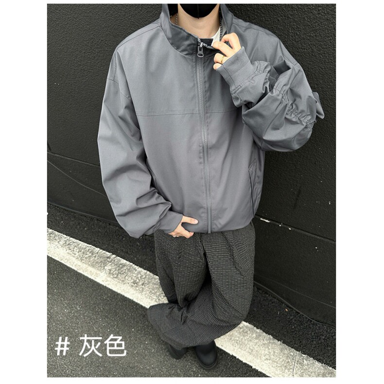 直播春秋飞行立领休闲纯色复古百搭外套美式教练夹克6188-P43图片