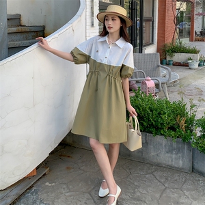《现货新品》撞色拼接翻领宽松舒适连衣裙图片
