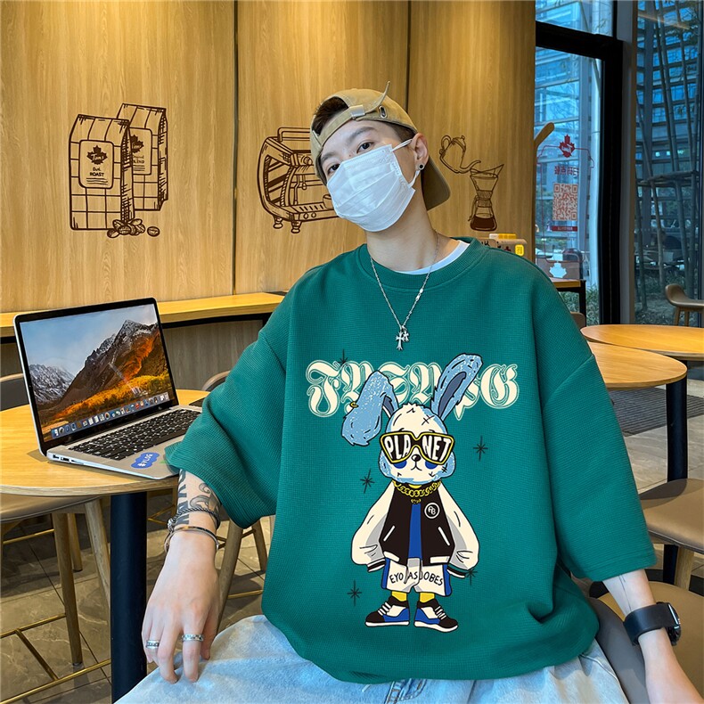 华夫格短袖直播高品质重磅220克卡通兔印花HT396-P20,男装T恤,星座508（原C305）