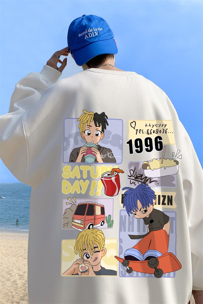 ！直播品质重磅宽松港风卡通男孩印花圆领卫衣WY103-特p28,男装卫衣,星座508（原C305）