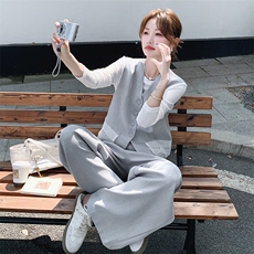 轻熟风蕾丝拼接西装马甲三件套女2025春季新款设计感打底衫阔腿裤，女装套装/套裙，2C205
