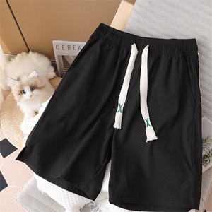 夏季新款大码港风情侣休闲无袖翻领五分裤两件套套装男S04P55图片