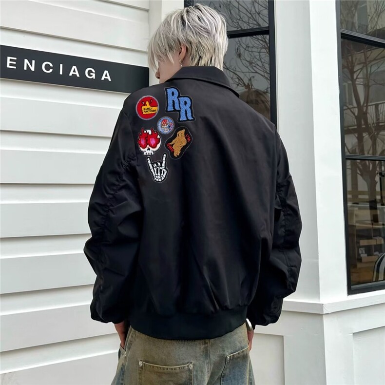 网红美式高街徽章字母印花棒球服男春秋季潮牌宽松百搭情侣外套,女装短外套,星座715-4