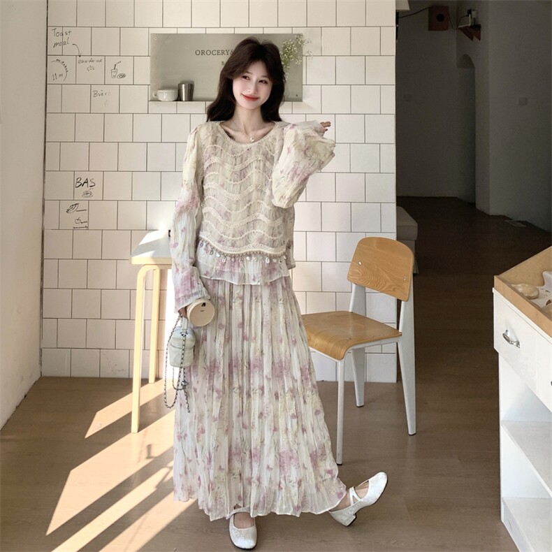 26春新款现-浪漫蕾丝拼接千金碎花半身裙两件套2618-P200K328,女装套装/套裙,2B190