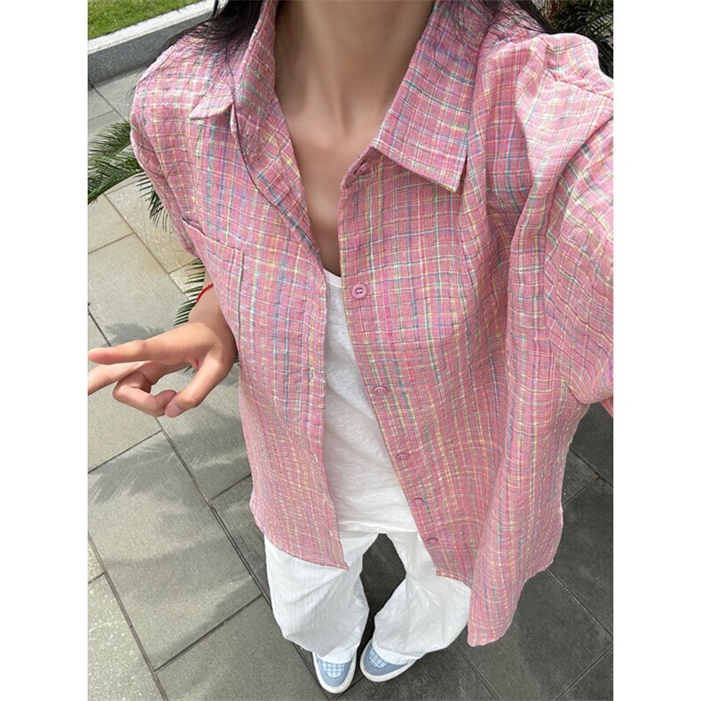 G156LL-特P35粉色泡泡纱衬衫男设计感高级感短袖衬衣,男装T恤,星座1007（原301D）