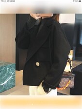 2021秋冬新款韩版时尚大扣子西装领长袖百分百羊毛双面呢外套，女装西装，L·H·X