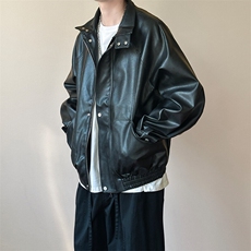 主推现货新款立领皮衣外套男宽松休闲机车皮夹克A351-AP2465-P105，男装夹克，电商A351