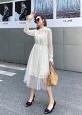 现货2021秋装新款百搭蕾丝连衣裙M-XXL，女装连衣裙，艾涵o