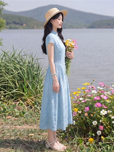 复古气质连衣裙女夏季新款女神范时尚收腰显瘦减龄中长款裙子图片