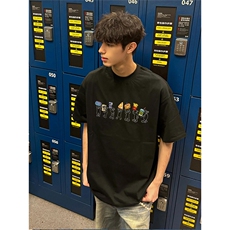 抖音得物供货210克现货宽松纯棉美式潮牌印花落肩袖纯棉T恤AT2182，男装T恤，电商A443