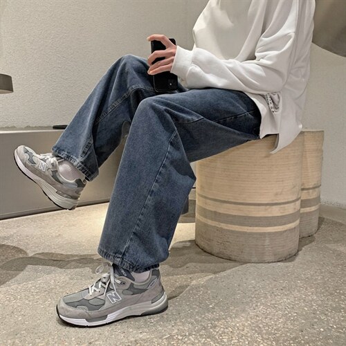 韩版男士直筒老爹牛仔裤复古宽松港风ins潮青年阔腿裤子N70-P35，男装牛仔裤，星座1008-1