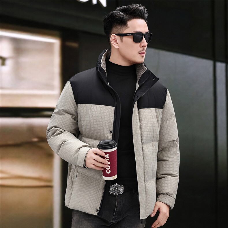 2025冬季男士90绒子立领羽绒服撞色拼接短款加厚保暖时尚休闲外套,男装羽绒服,钱塘723
