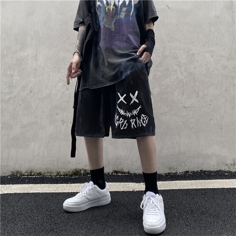 K694-P25  现货 ins高街休闲字母印花宽松运动男阔腿五分短裤图片
