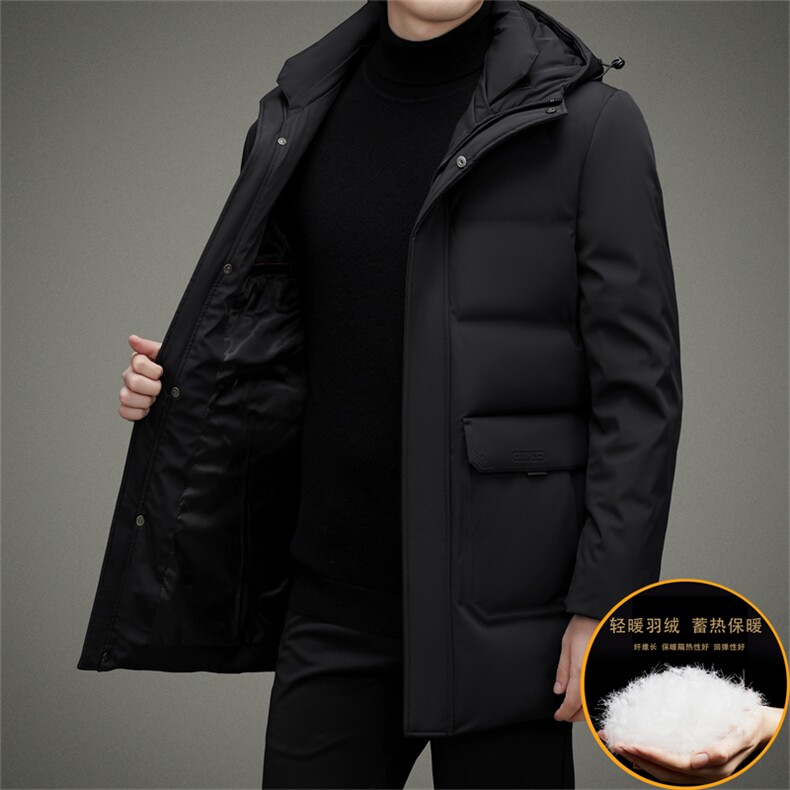 商务休闲中长款羽绒服可脱卸帽灰鸭绒上衣中年男装冬季保暖外套,男装羽绒服,电商B212（原钱塘6029）