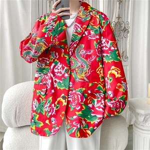 XF9035/P65秋装东北大花西服男女风个性宽松花上衣外套图片