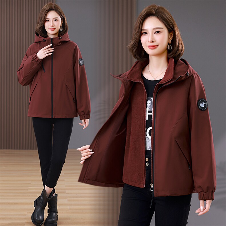 时尚保暖派克服冲锋衣+卫衣两件套女冬季新款加绒外套,女装套装/套裙,韩派