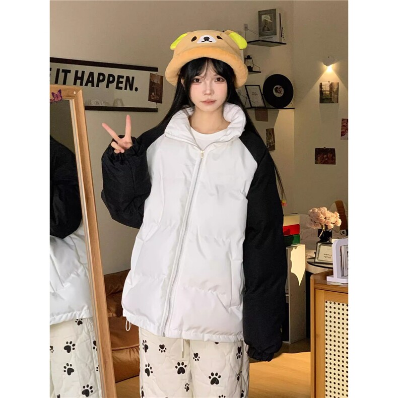韩系少女撞色拼接立领棉服女美式宽松保暖情侣休闲棉衣,男装棉衣,星座1210-1