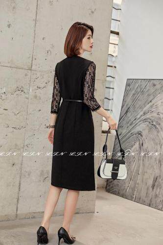 蕾丝拼接连衣裙，女装连衣裙，莲佳妮