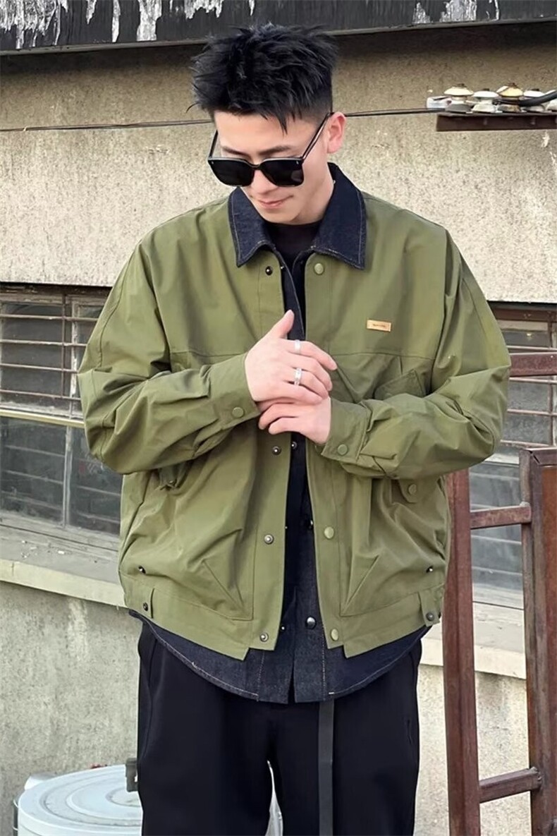 假两件翻领棉服男冬季牛仔拼接工装外套青年痞帅宽松休闲加厚棉衣,男装棉衣,星座218-1（原230）