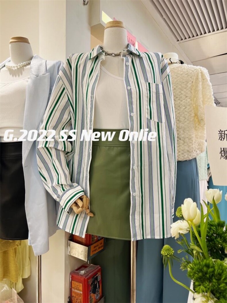 条纹衬衫均码现货4色，女装衬衫，G