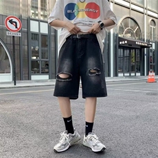 牛仔短裤男女高街帅气百搭破洞2025夏季ins新款五分裤RK2569-P40，男装牛仔裤，星座412-3