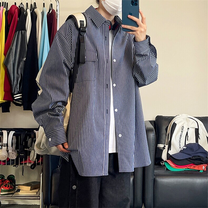 高品质条纹衬衫复古大码长袖衬衫外套C2210-P45【特价】,男装衬衫,电商A007